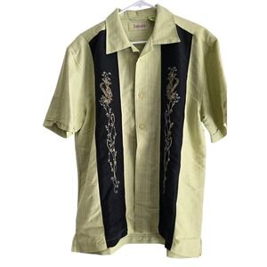 Cubavera Men's Short Sleeve Shirt Green Golf Button Up Embroidery Saxophone SZ M